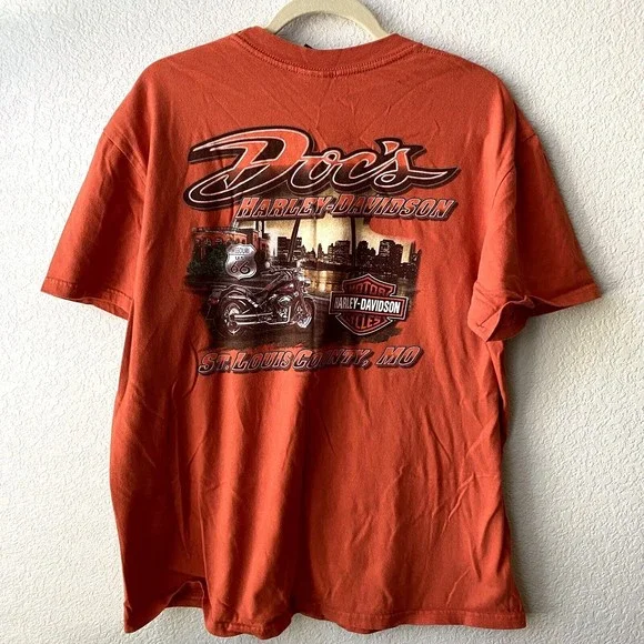 Harley Davidson Mens Shirt Size XL Graphic Motorcycle Short Sleeve Orange - Picture 2 of 6